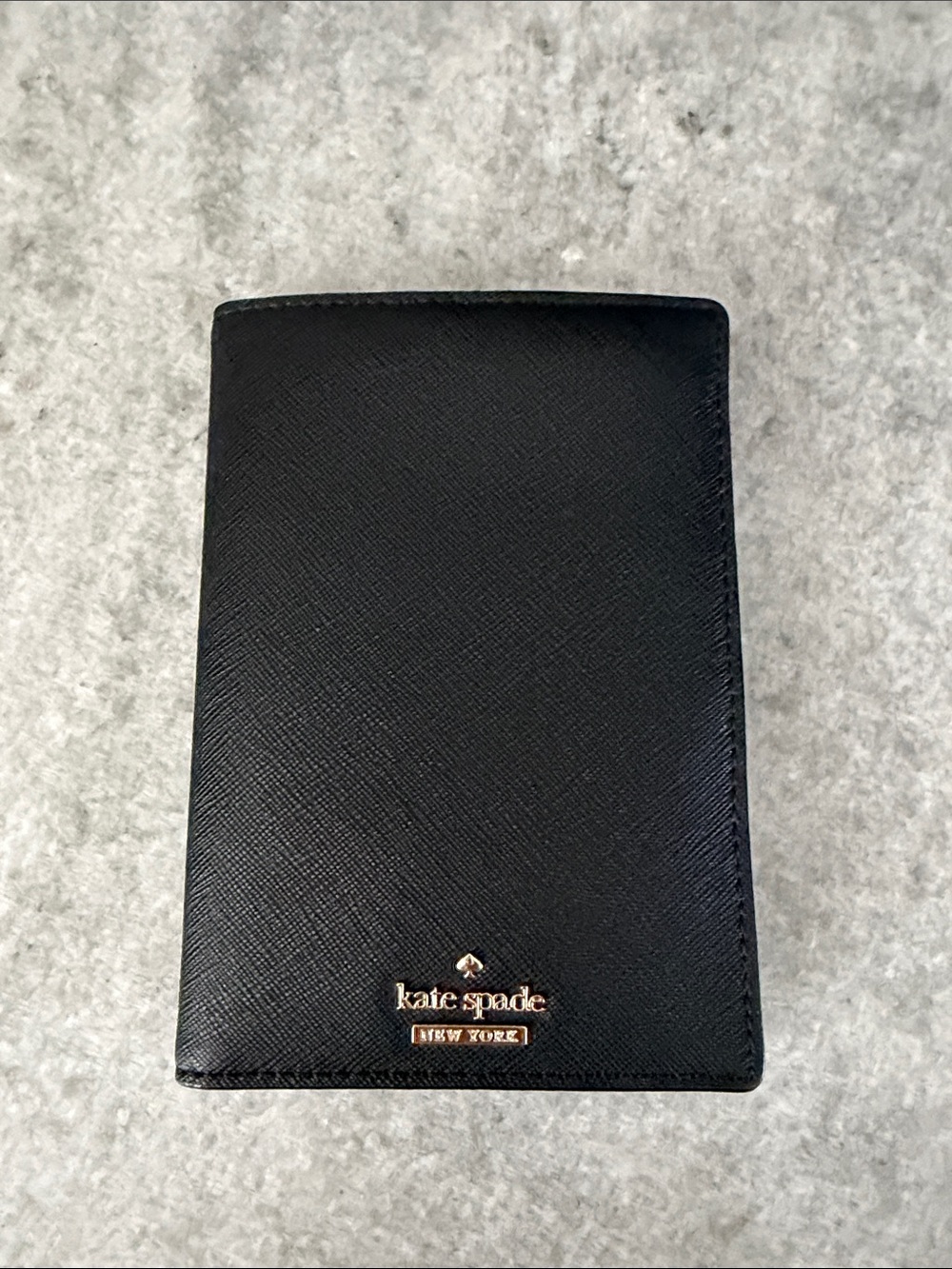 kate spade Black Leather Travel Passport Wallet with Gold Logo